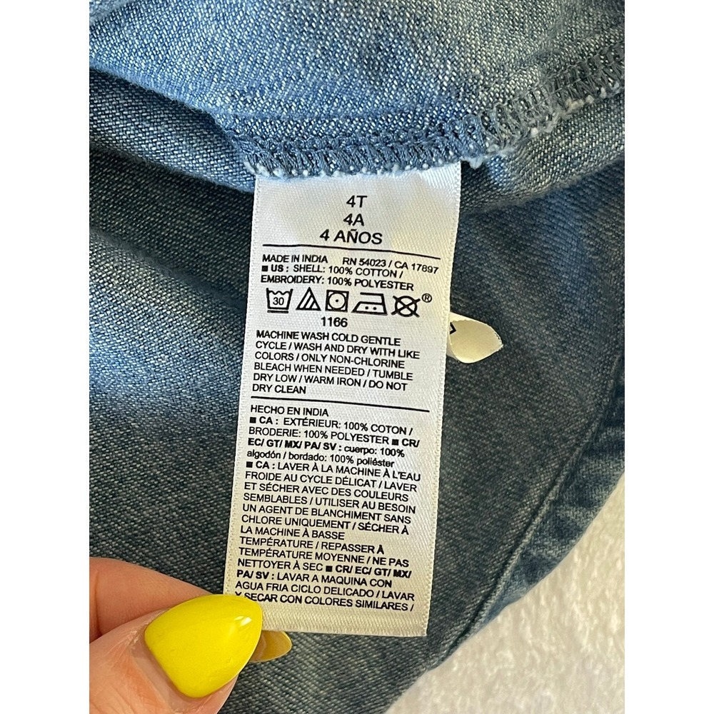 Old Navy Girls 4T Medium Wash Denim Embroidered Floral Button Front Dress - Picture 8 of 11